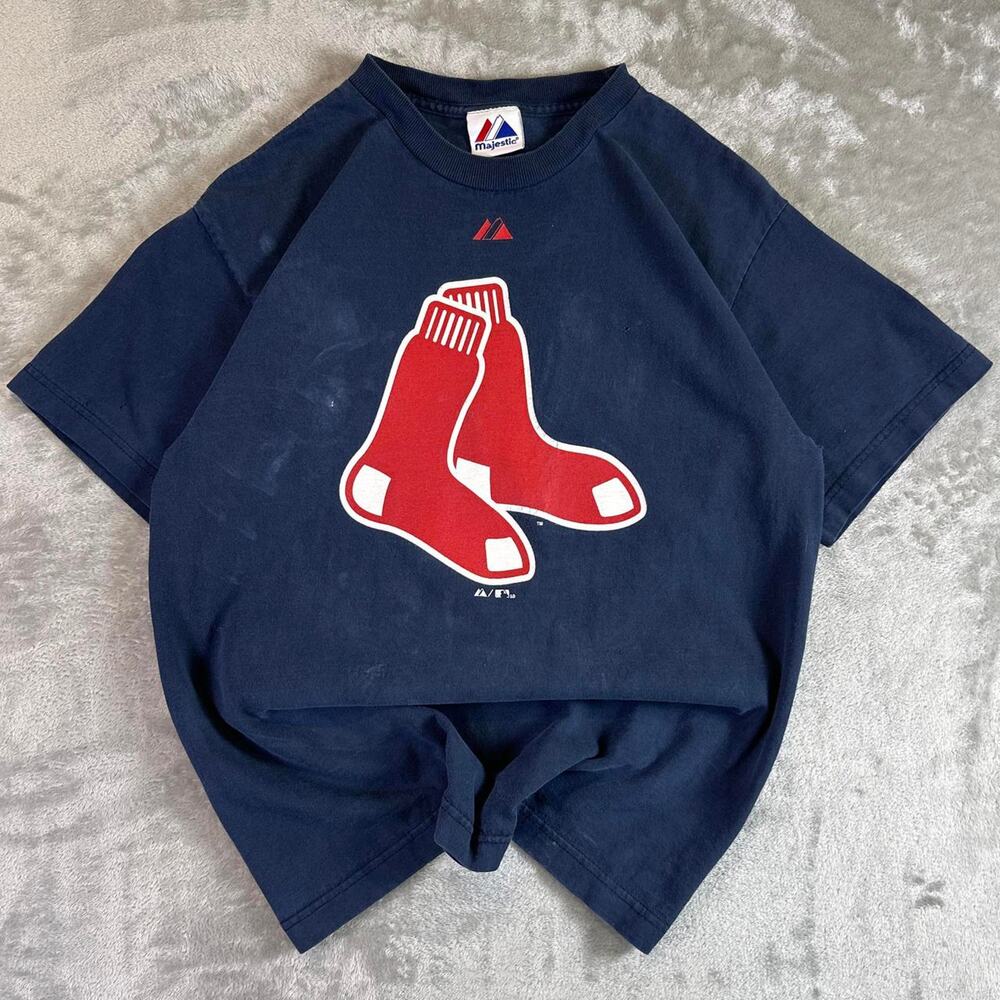 Boston Red Sox Majestic T Shirt Mens Small Navy Big Logo MLB Baseball Tee